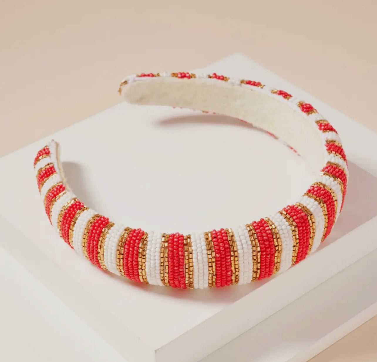 Red and white beaded headband