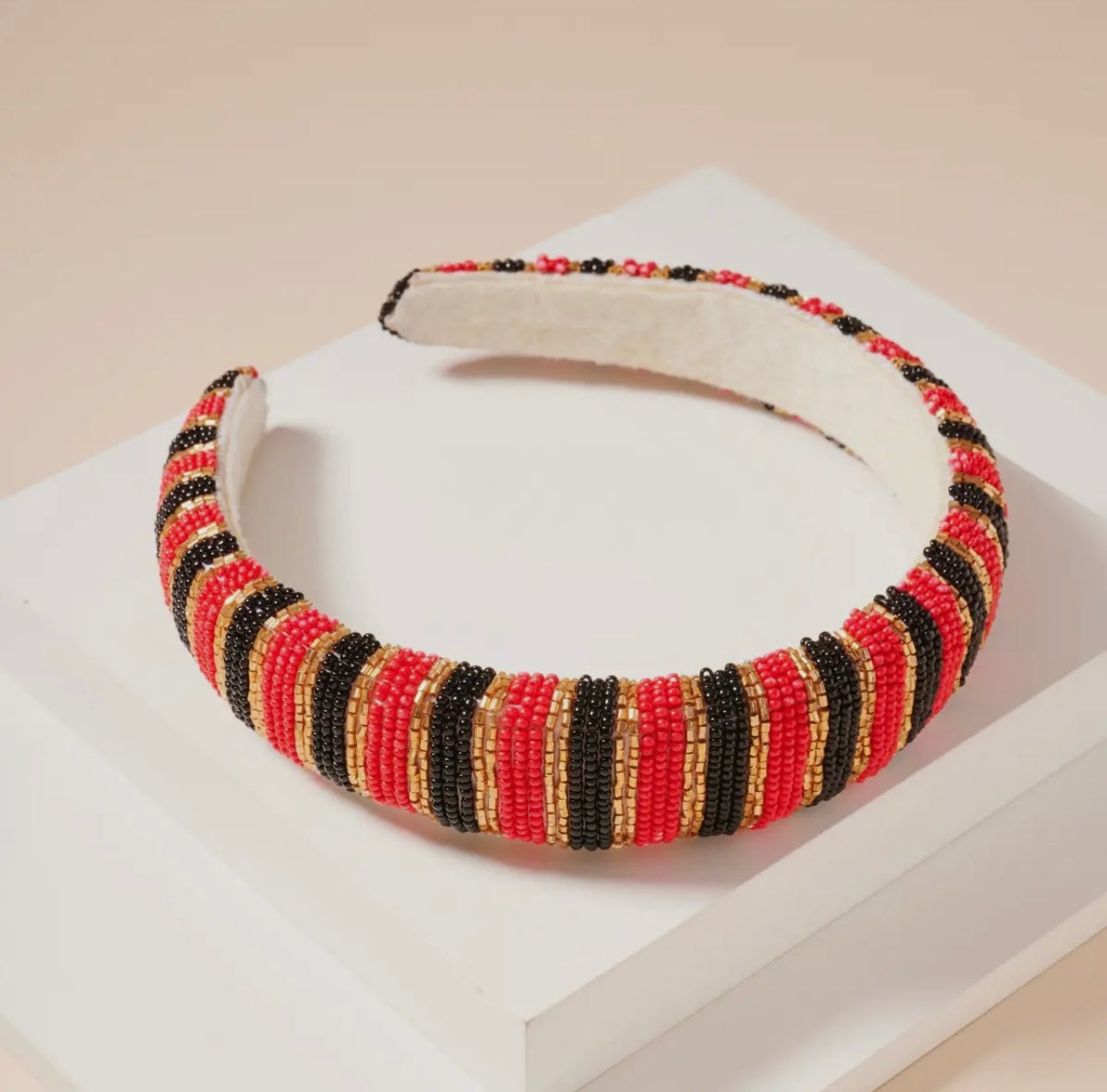 Red and black beaded headband