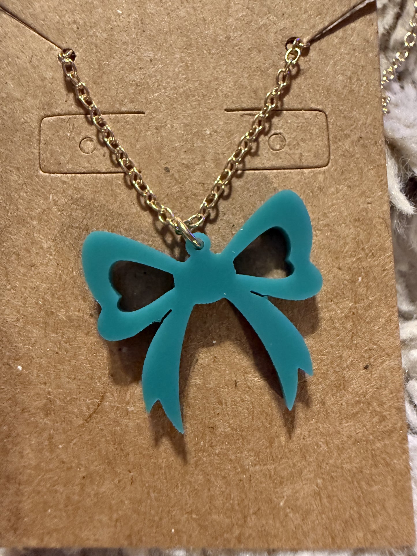 Small Teal Bow Necklace