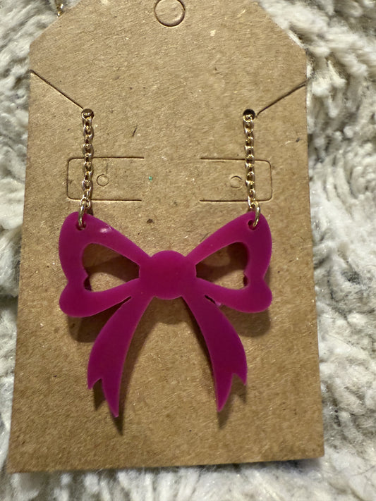 Large Dark Pink Bow Necklace