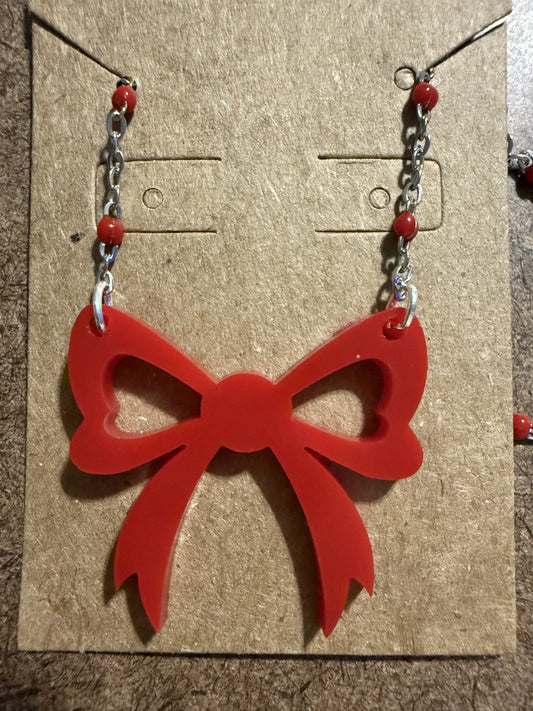 Large Red Bow Necklace