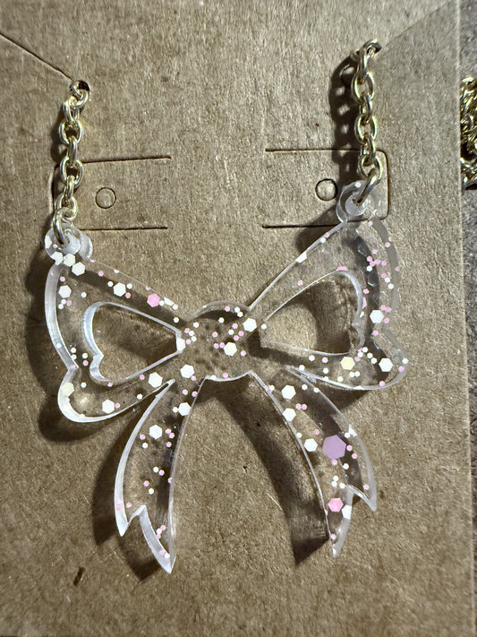 Large Clear Polka Dot Bow Necklace