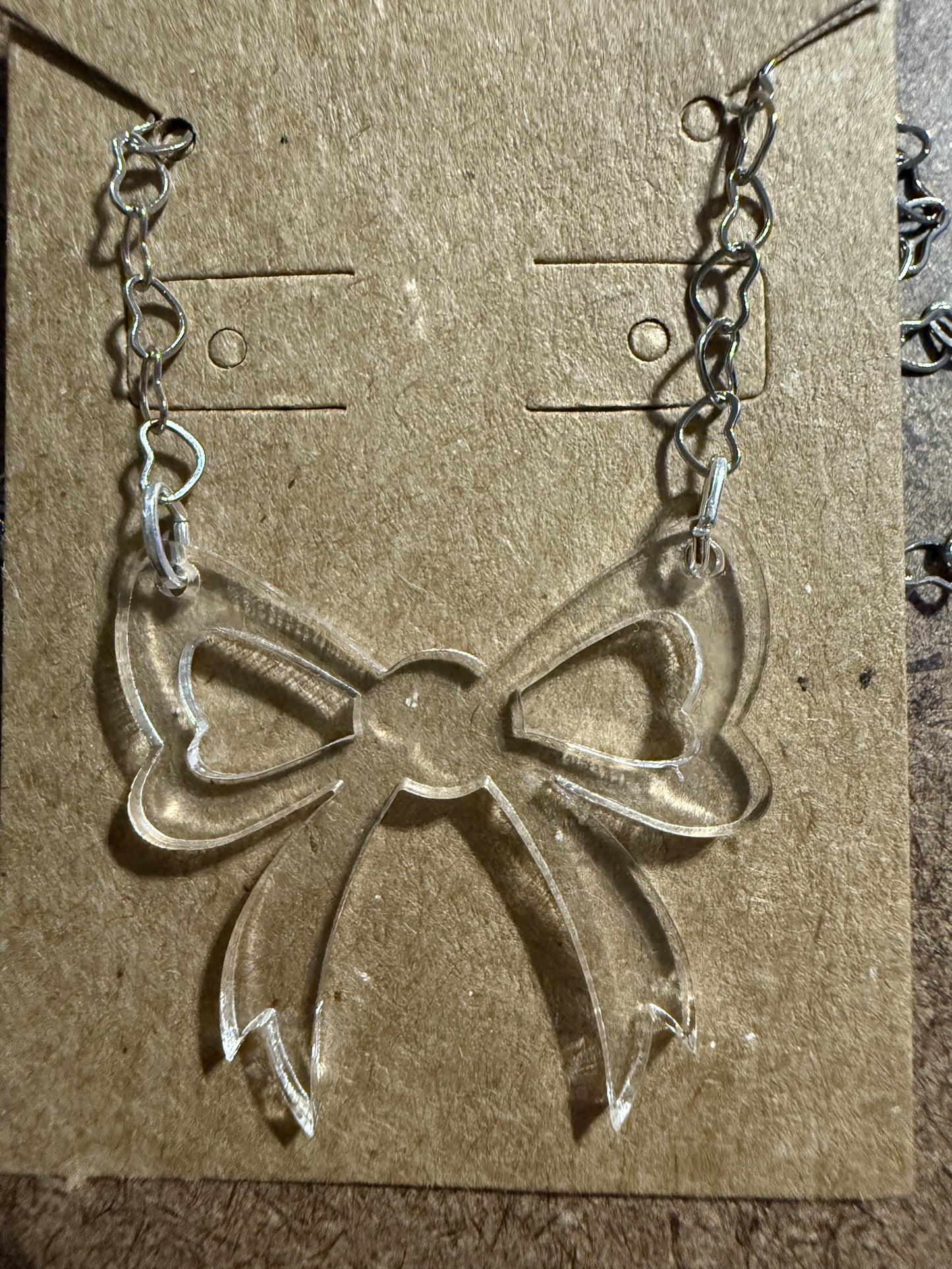 Large Clear Bow Heart Necklace