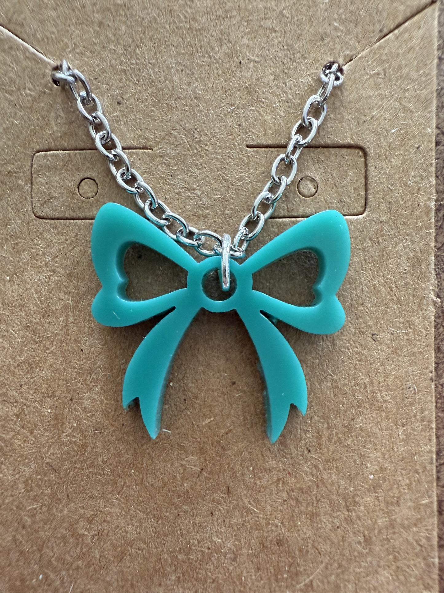 Small Teal Bow Necklace