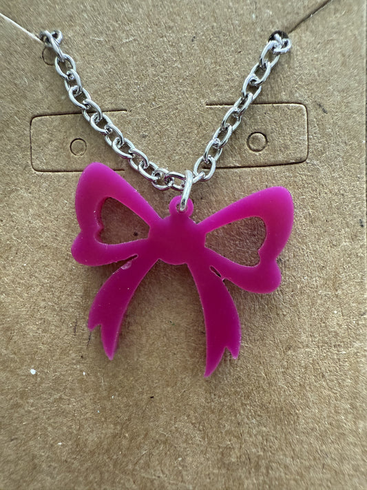 Small Dark Pink Bow Necklace