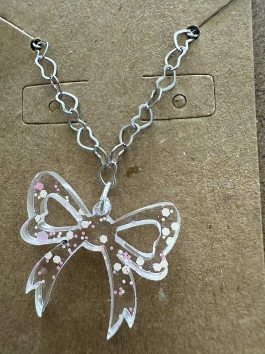 Small Clear Polka Dot Bow Necklace