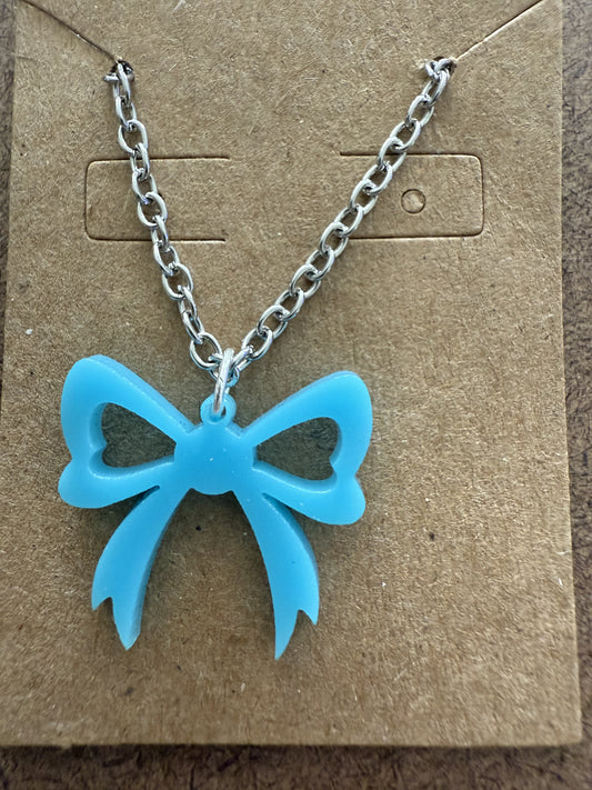 Small Light Blue Bow Necklace