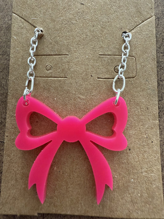 Large Hot Pink Bow Necklace