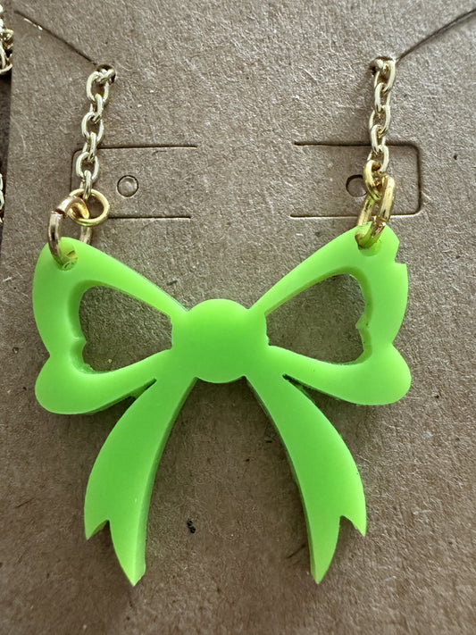 Large Lime Green Bow Necklace