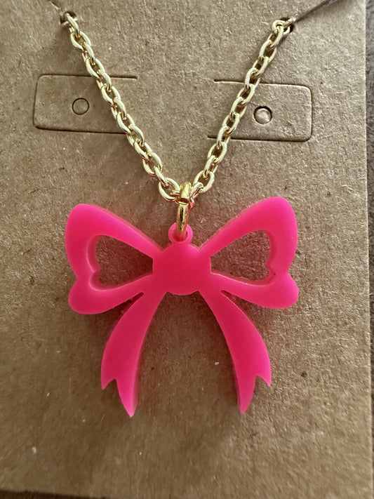 Small Hot Pink Bow Necklace