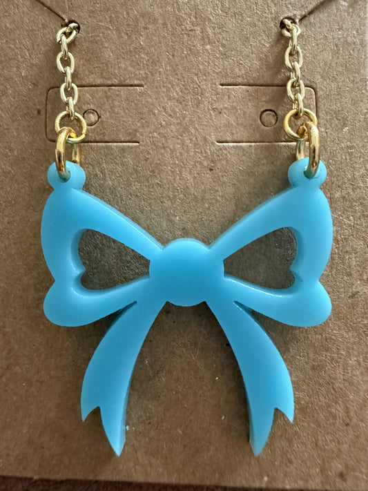 Large Light Blue Bow Necklace