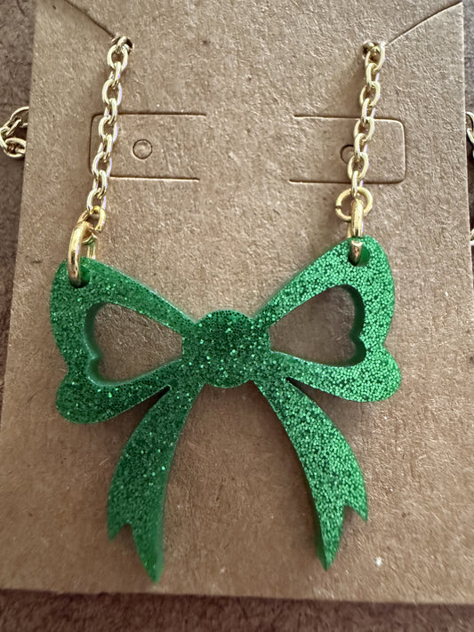 Large Green Bow Necklace