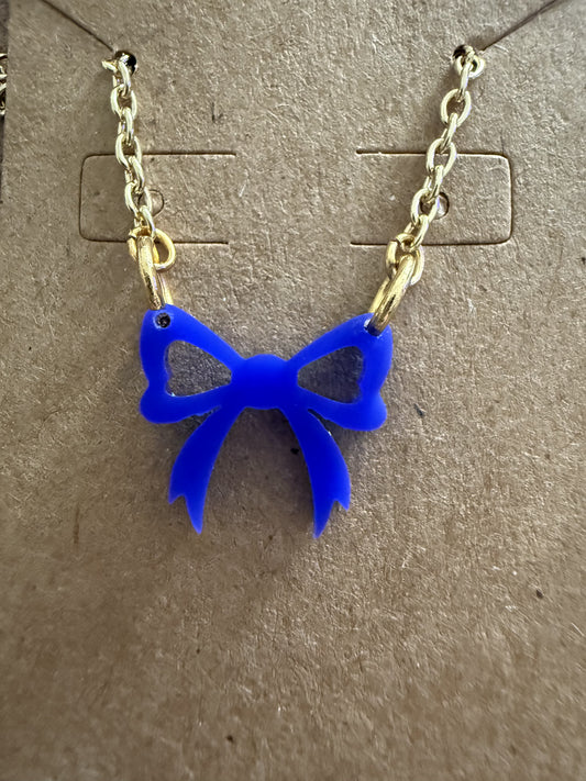 Mini Blue Bow Necklace