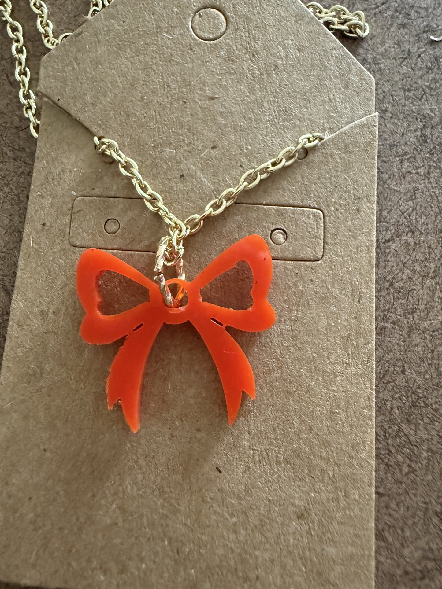 Small Orange Bow Necklace