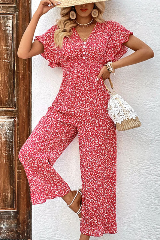 Printed Tie Back Ruffled Jumpsuit